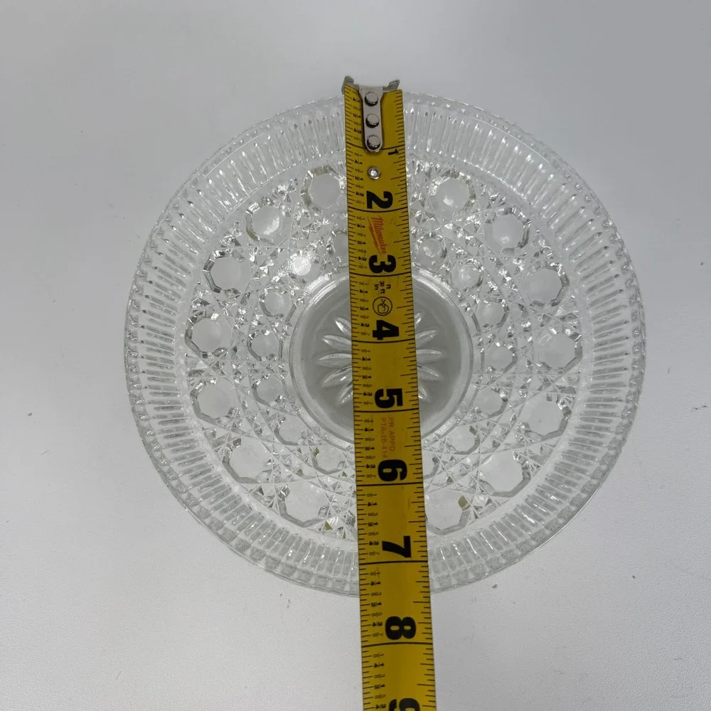 Vintage Clear Pressed Glass Candy Dish with Lid Diamond Point Thumbprint 8 Inch